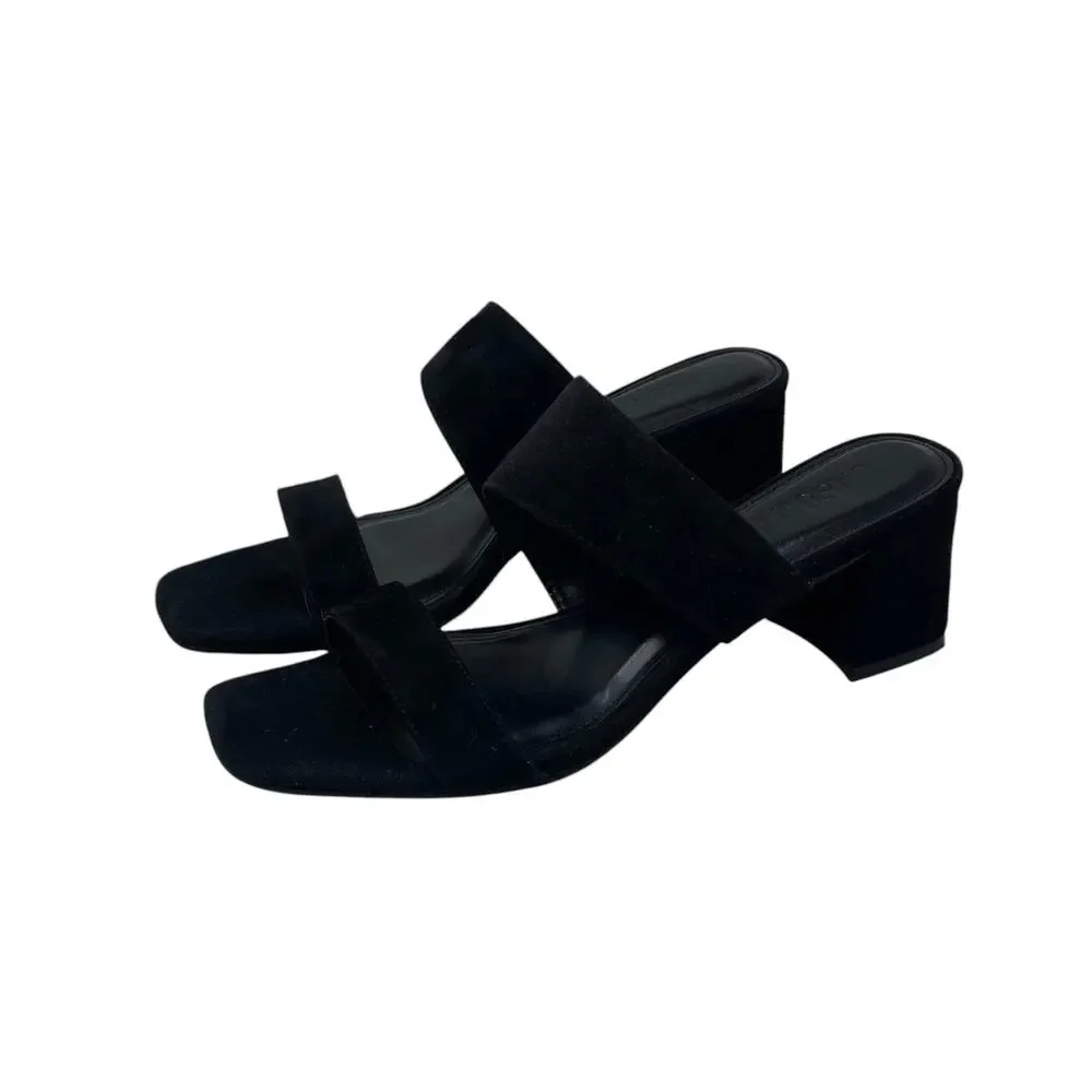 Jason Wu Jammie Black Suede Double Strap Block Heeled Sandals - Size 9.5